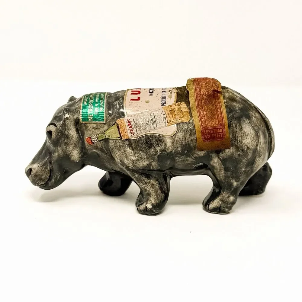 Vintage Luxardo Maraschino Hippo Ceramic Miniature Decanter Bottle Italy 2 Oz